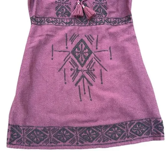 Abercrombie & Fitch Dress Women's Small Maroon Beaded Aztec Sleeveless Tie Neck - Picture 13 of 16